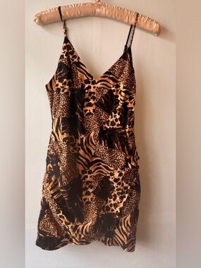 Urban Outfitters Leopard & Zebra Print Slip Dress Linen Blend Jungle Print SZ S
